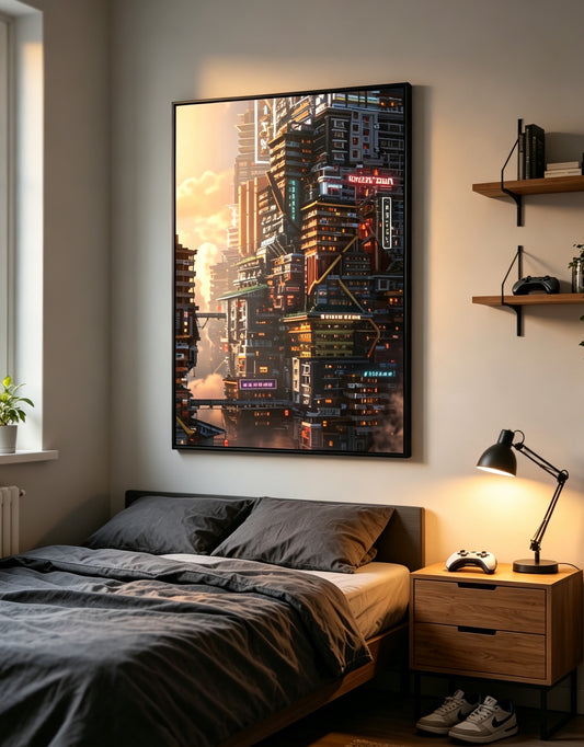 Futuristic Cyberpunk Chinatown City Skyscraper Wall Art