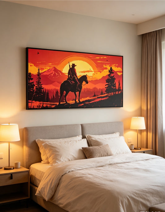 Red Dead Redemption 2 Cowboy Horse Sunset Mountain Silhouette Wall Art