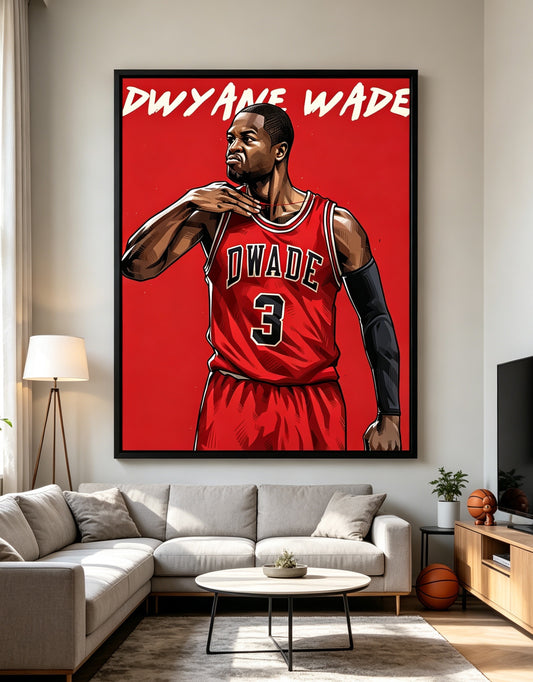 Dwyane Wade No.3 Red Jersey Basketball Wall Art
