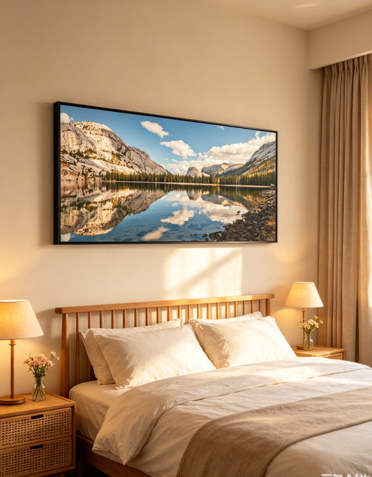 Yosemite Tenaya Lake Mirror Landscape Crystal Porcelain Wall Art, Natural Mountain Lake Reflection Decor Painting for Living Room Bedroom Wall Decor
