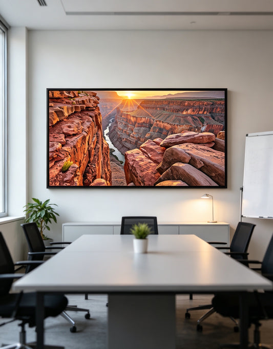 Grand Canyon Arizona Sunrise Crystal Porcelain Wall Art, Colorado River Red Rock Canyon Landscape Decor Painting for Living Room Bedroom