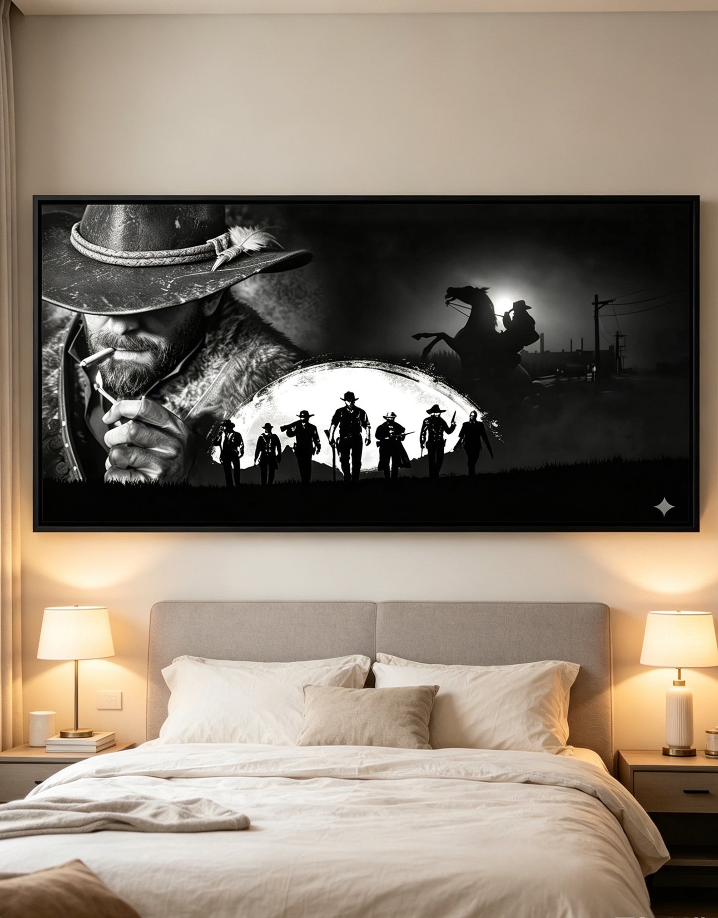 Red Dead Redemption 2 Arthur Morgan & Van der Linde Gang Black White Canvas Wall Art