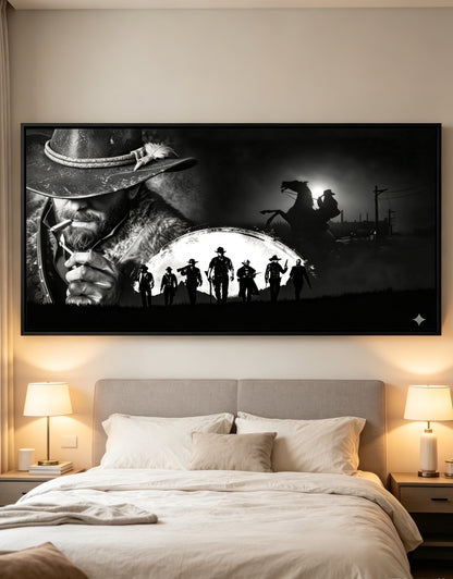 Red Dead Redemption 2 Arthur Morgan & Van der Linde Gang Black White Canvas Wall Art