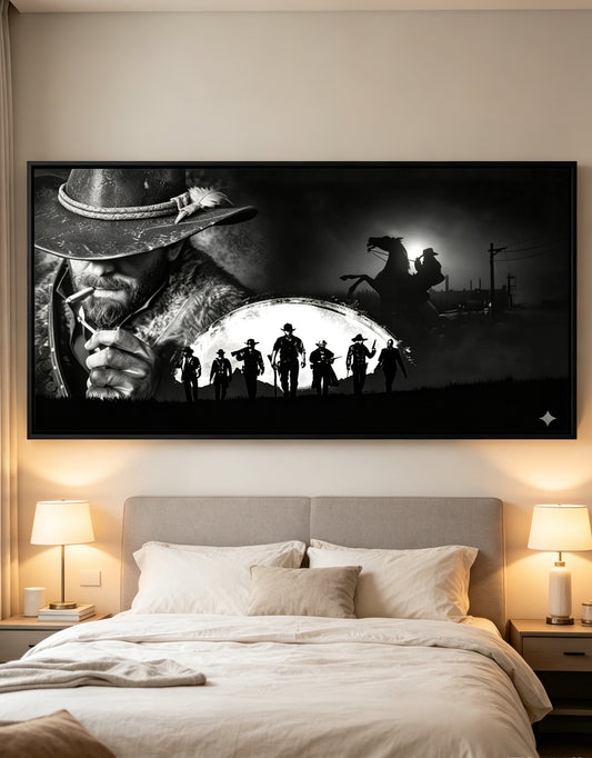 Red Dead Redemption 2 Arthur Morgan & Van der Linde Gang Black White Canvas Wall Art