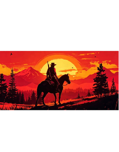 Red Dead Redemption 2 Cowboy Horse Sunset Mountain Silhouette Wall Art