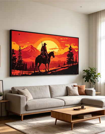 Red Dead Redemption 2 Arthur Morgan Sunset Horse Silhouette Canvas Wall Art