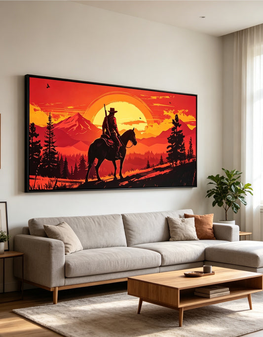 Red Dead Redemption 2 Cowboy Horse Sunset Mountain Silhouette Wall Art