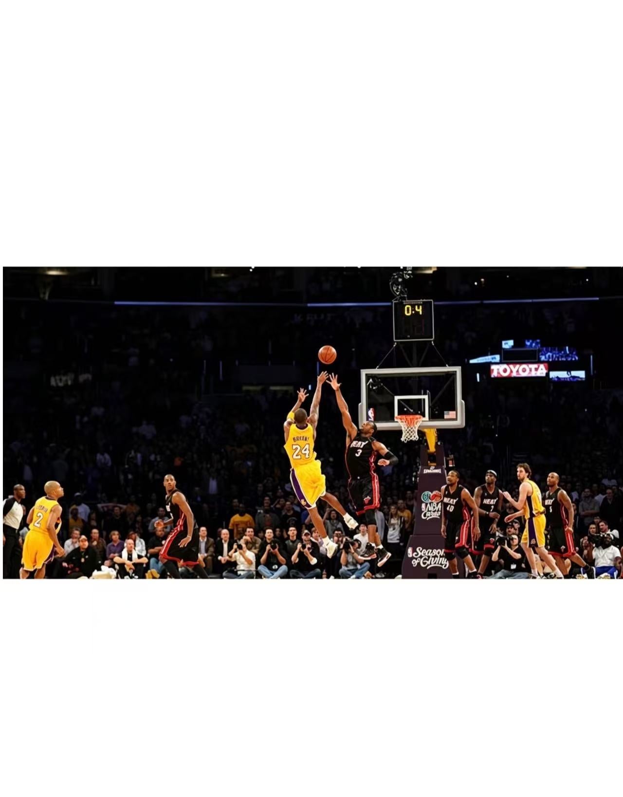 Kobe Classic Game-Winning Shot Basketball Wall Art, Lakers vs Heat Match Photography Poster, Thin Black Aluminum Frame Fan Canvas Print