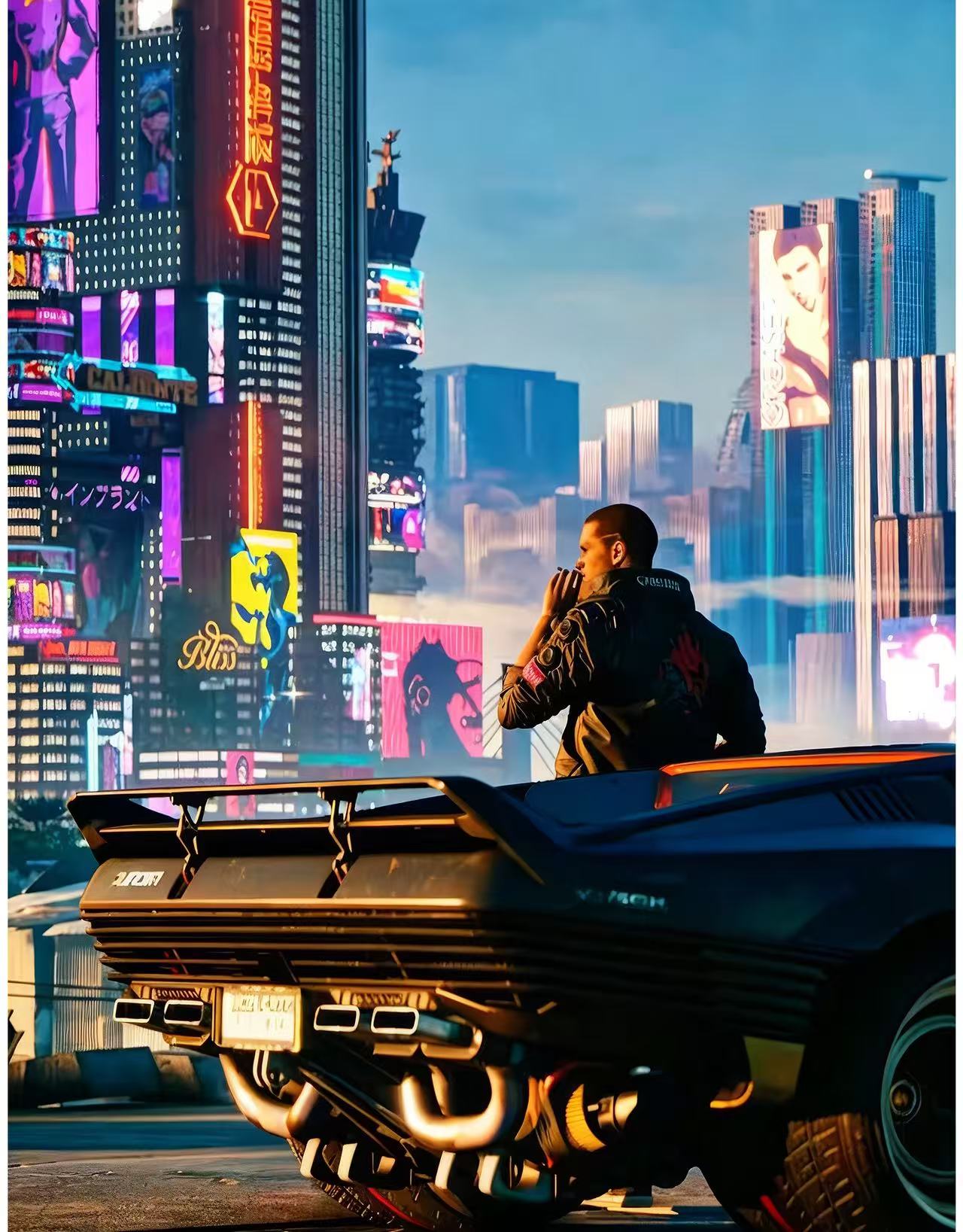 Cyberpunk 2077 Night City Crystal Porcelain Wall Art, Game Character V Sports Car Neon City Decor Painting for Gaming Room Men Bedroom