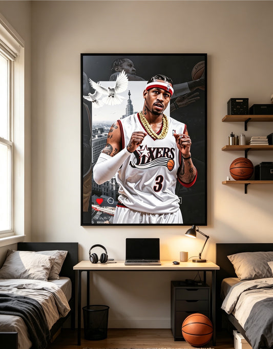 Allen Iverson Vintage Black & White Basketball Wall Art