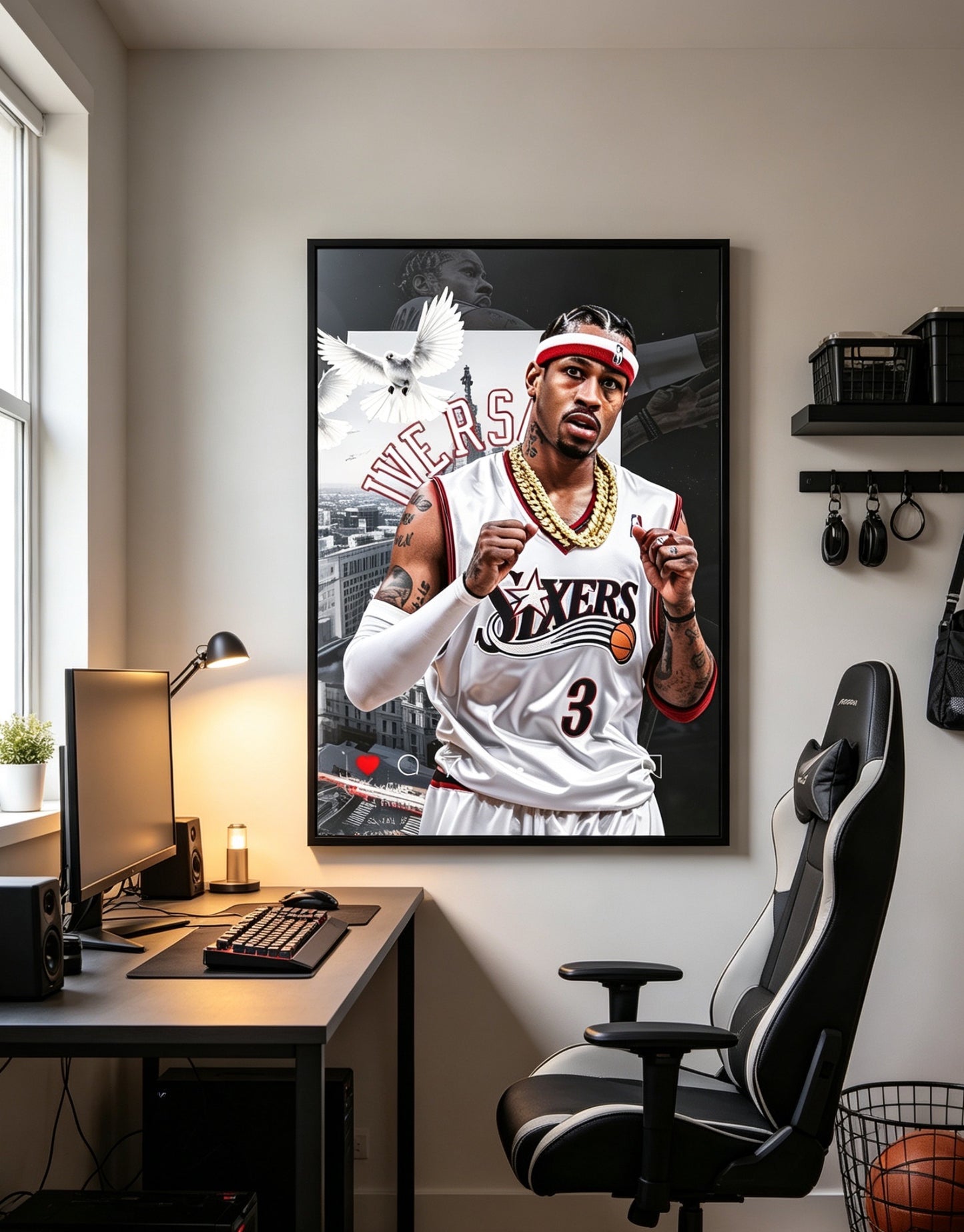 Allen Iverson Vintage Black & White Basketball Wall Art
