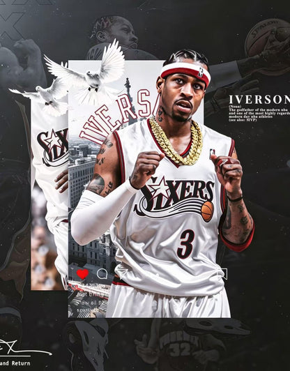 Allen Iverson Vintage Black & White Basketball Wall Art