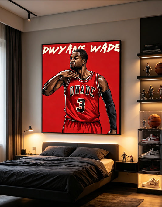 Dwyane Wade No.3 Red Jersey Basketball Wall Art