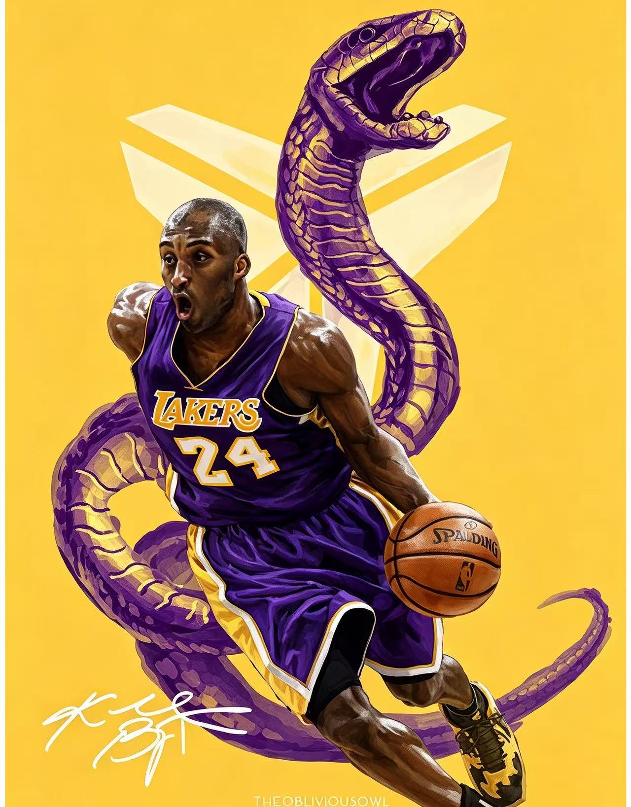 Kobe Bryant Lakers No.24 Black Mamba Basketball Wall Art