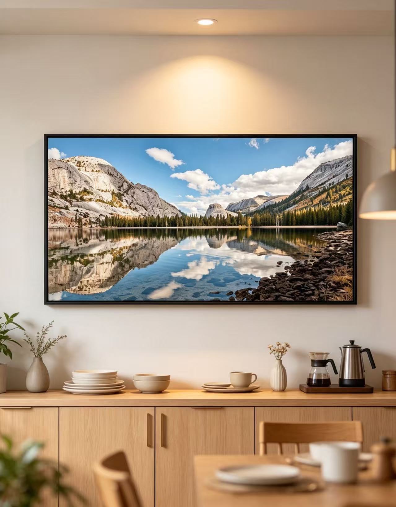 Yosemite Tenaya Lake Mirror Landscape Crystal Porcelain Wall Art, Natural Mountain Lake Reflection Decor Painting for Living Room Bedroom Wall Decor