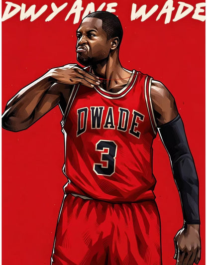 Dwyane Wade No.3 Red Jersey Basketball Wall Art